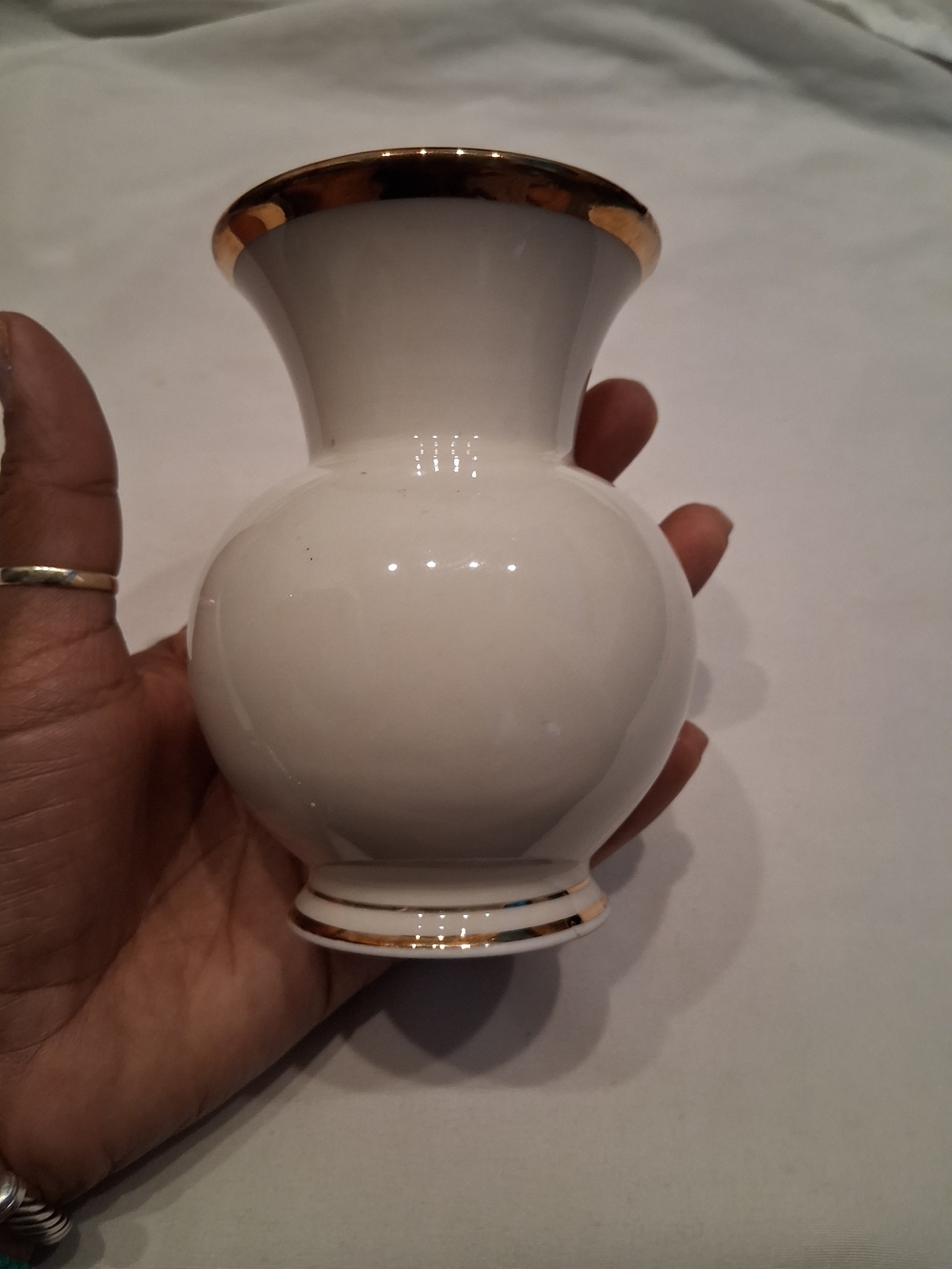 White Ceramic Accent Vase with Gold Rim